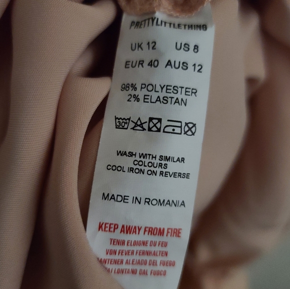 PRETTY LITTLE THING Rouched Detail Long Sleeve Bodycon Dress Nude/Blush - Picture 8 of 12